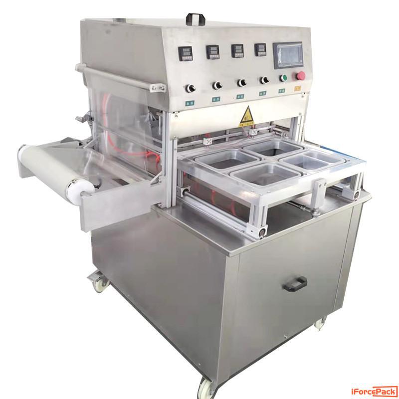 Semi automatic 4 cavity food tray vaccum film heat sealing machine