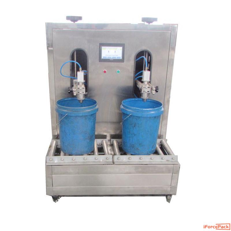 2 nozzles bucket pail drum weighing filling machine semi automatic double heads weigher filler