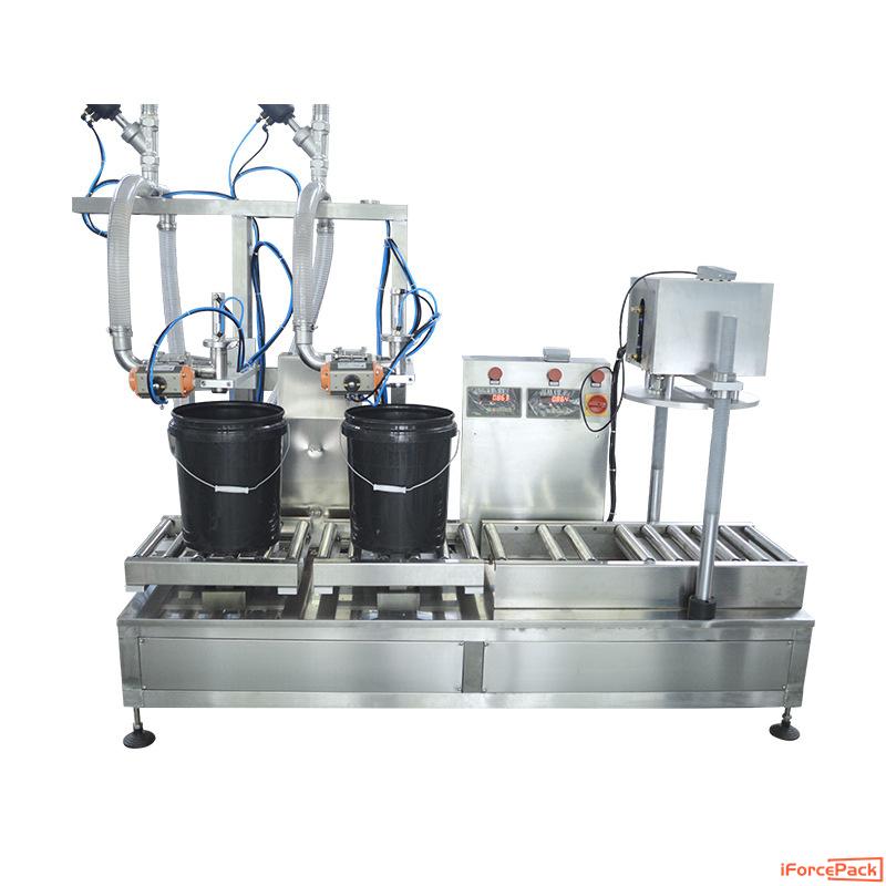 Automatic double nozzles 20L-30L weighing filling sealing machine for bucket pail