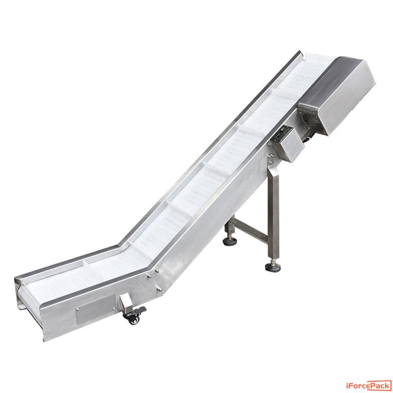Bag pouch product collection belt conveyor