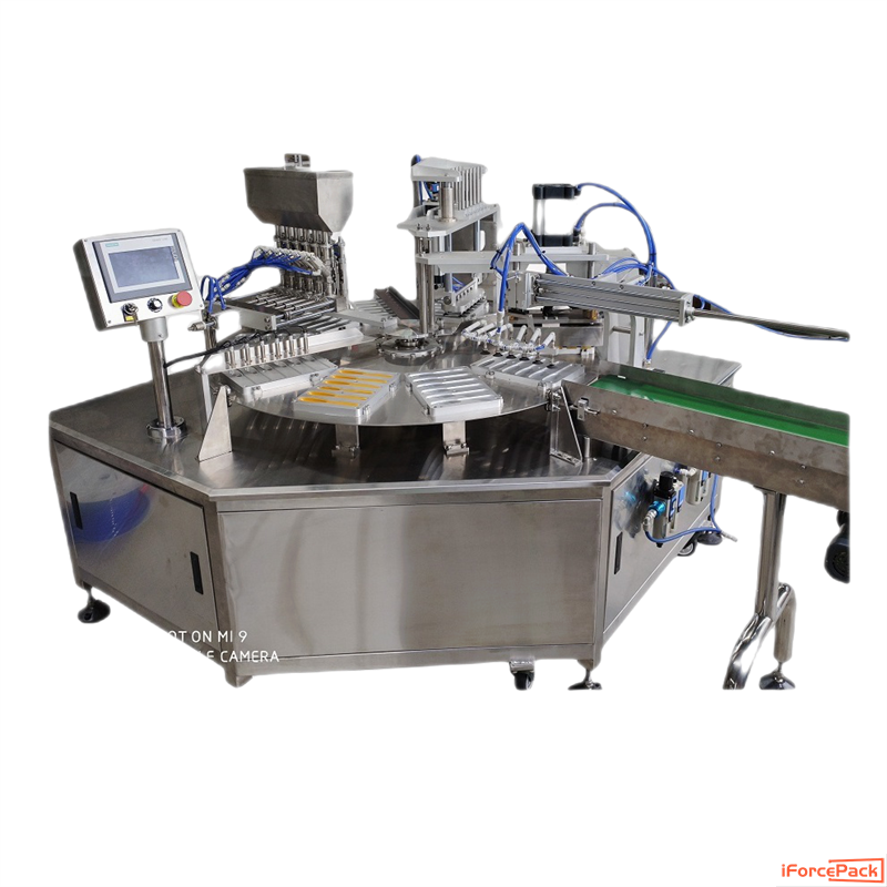 Automatic turntable 6 nozzles spoon noey filling sealing machine