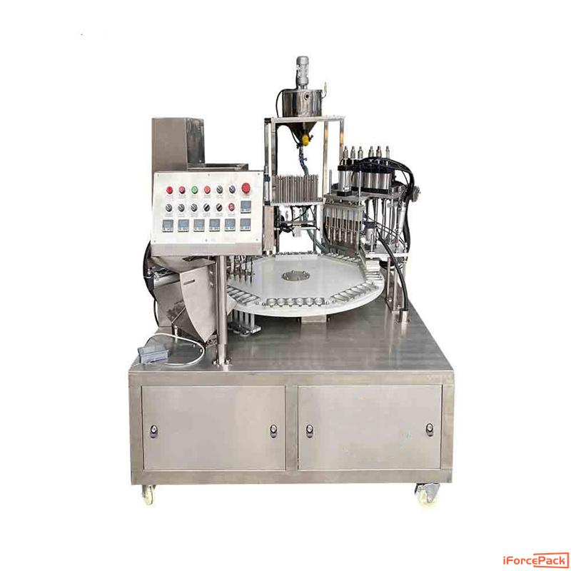 Semi automatic rotary 6 nozzles honey spoon filling sealing machine
