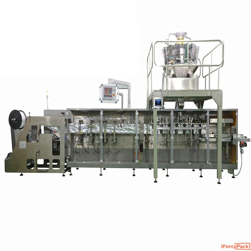 Automatic horizontal zipper food bag form fill seal packaging machine with weigher heads