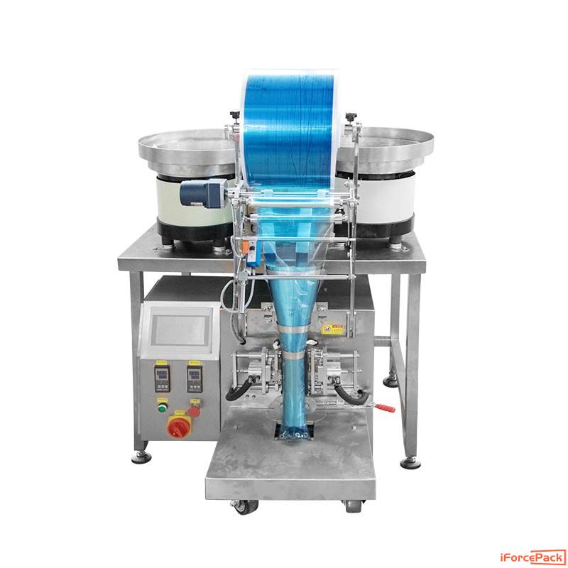 Automatic 2 hardware parts sorting counting bowls bag packing machine