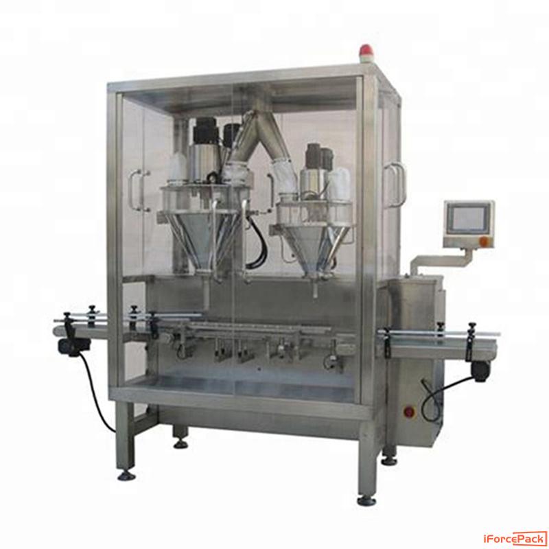 Automatic dual nozzles powder can bottle filling machine