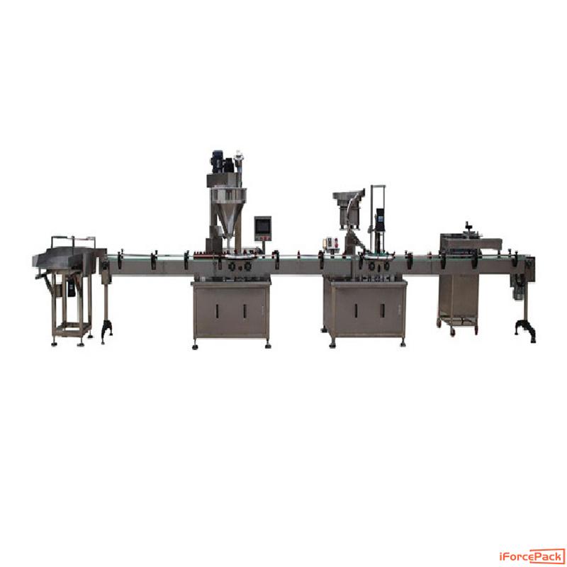 Automatic bottle jar can powder filling capping sealing packing line