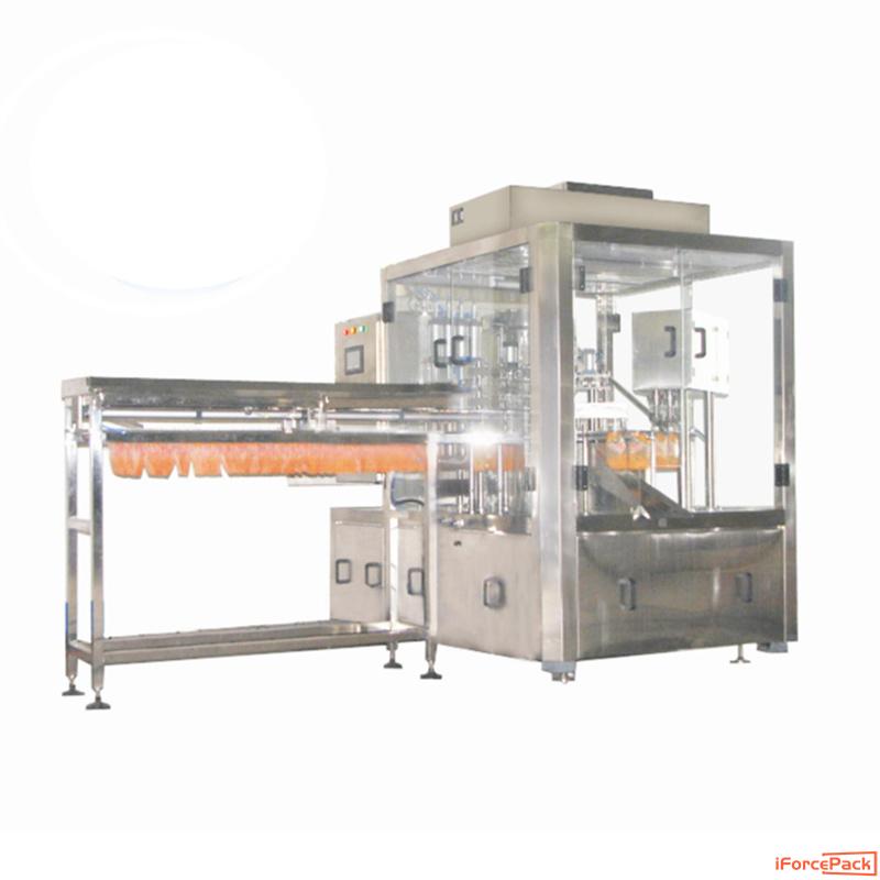 Automatic single nozzle premade bag rotary filling capping machine