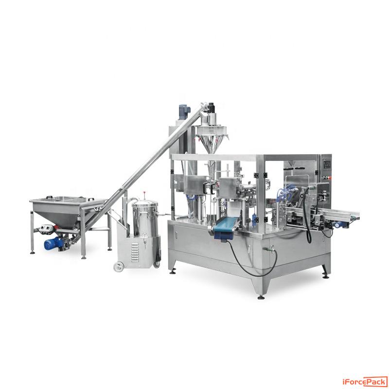 Automatic stand up premade bag rotary powder filling sealing machine
