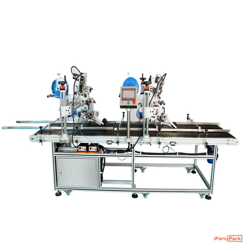 Automatic carton board double heads 2 labels top side labeling machine