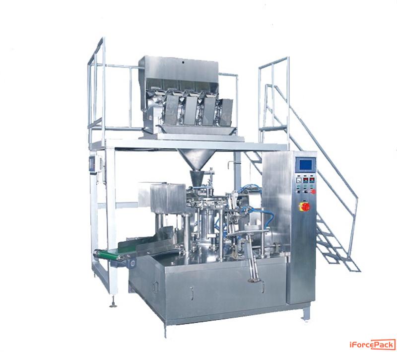 Automatic linear weigher heads premade bag rotary packaging machine