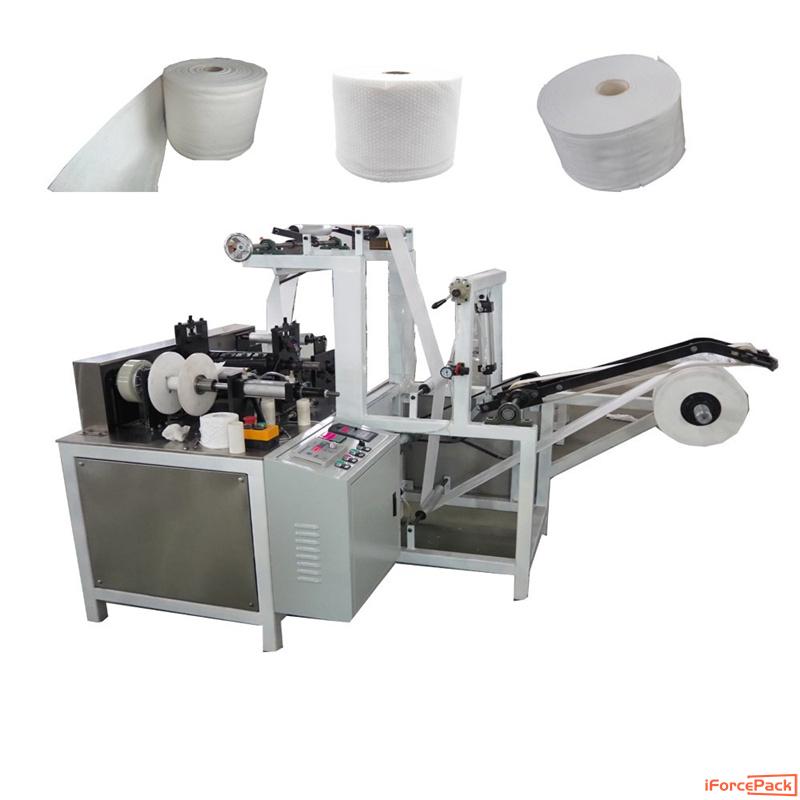 Semi automatic disposal soft woven towl roll winding producing machine