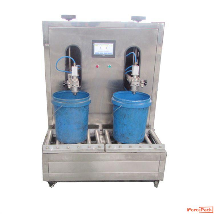 Semi automatic bucket pail bottle 2 heads weighing filling machine